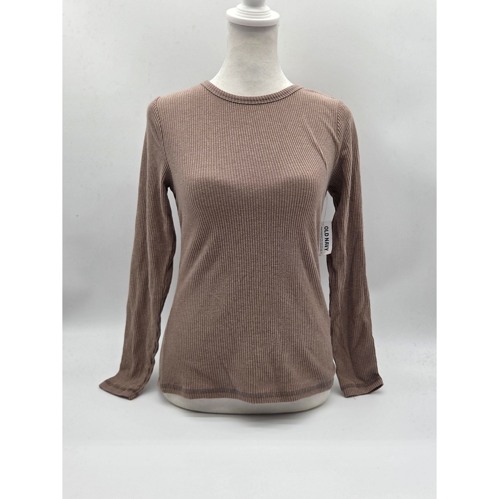 Old Navy Plush Tee Women's S Petite Brown Ribbed Long Sleeve Top 101-687